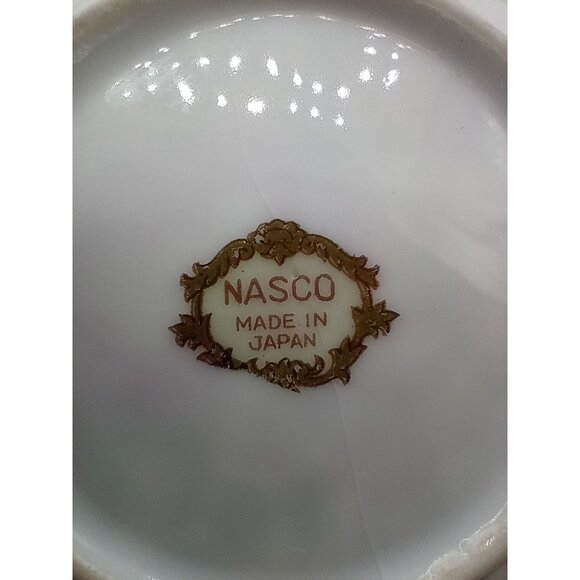 Trinket Tray Floral Leaf-Shaped Porcelain Dish Nasco Gold Trim Vintage 4" Japan - Picture 9 of 11